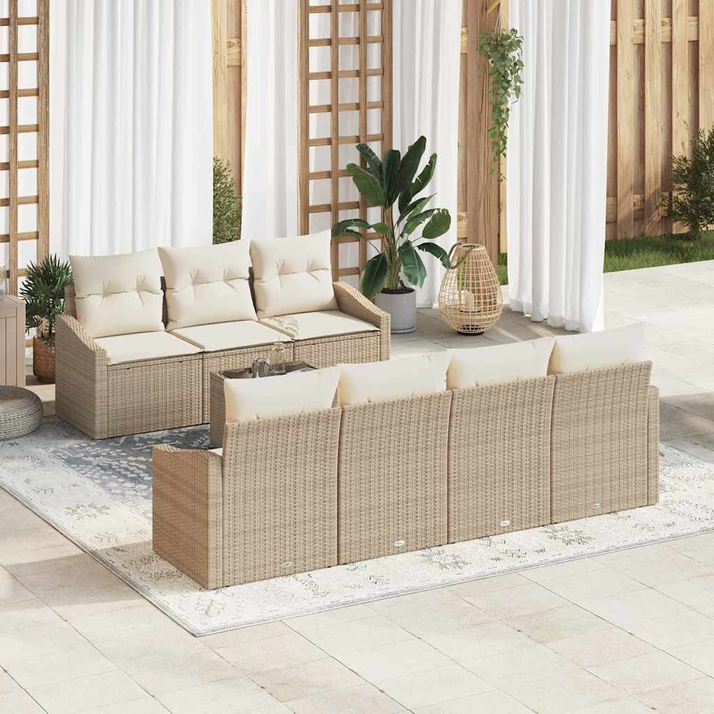 Sofa Sæt med pude 8 pcs Beige og creme polyrattan