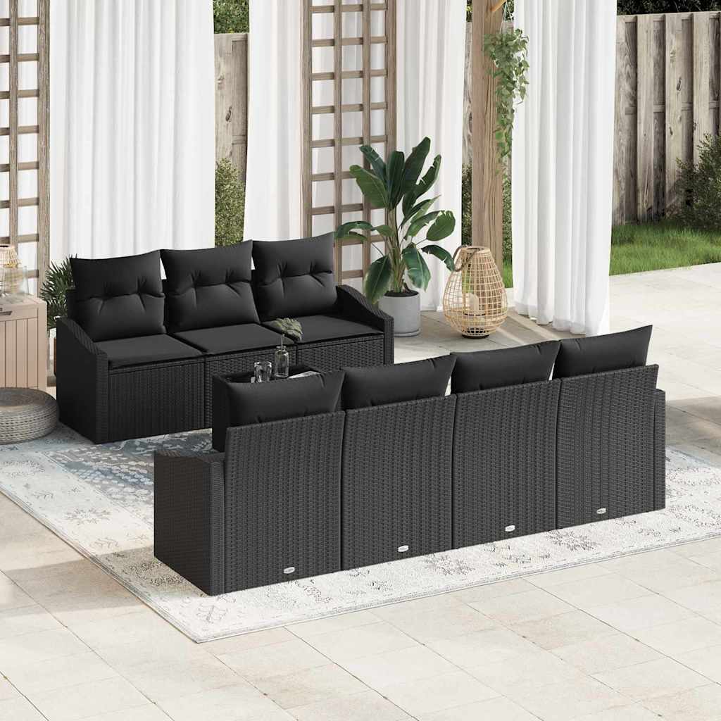 Sofa Sæt med pude med opbevaring 8 pcs Sort polyrattan