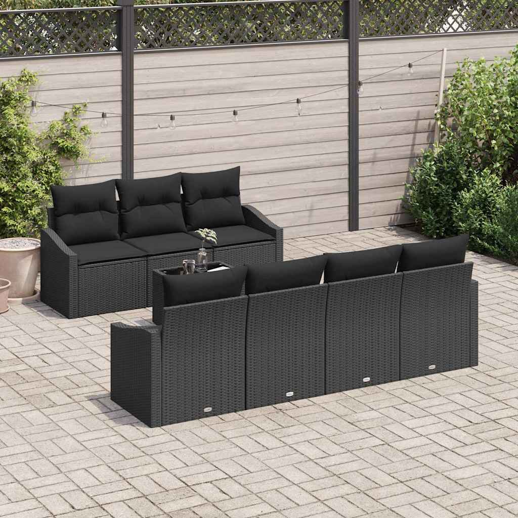 Sofa Sæt med pude med opbevaring 8 pcs Sort polyrattan