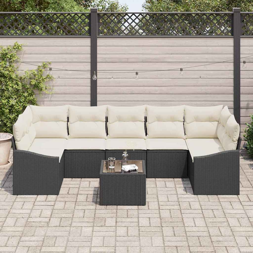 Sofa Sæt med pude med opbevaring 8 pcs Sort og Cream polyrattan