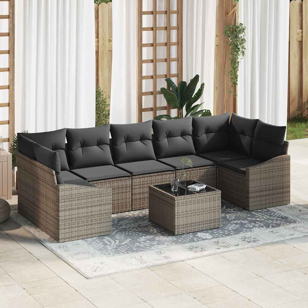 Sofa Sæt med pude med opbevaring 8 pcs Grå polyrattan