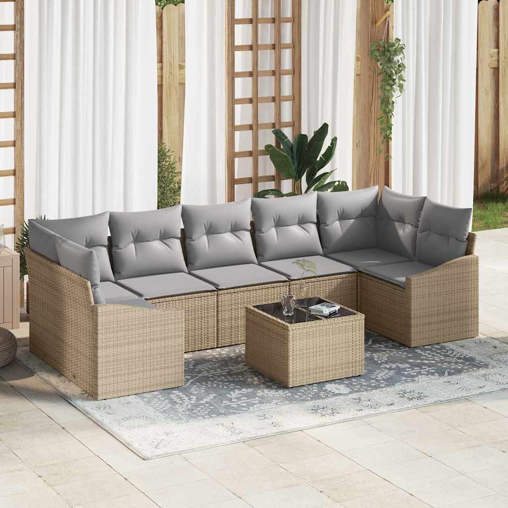 Sofa Sæt med pude med opbevaring 8 pcs Beige og grå polyrattan
