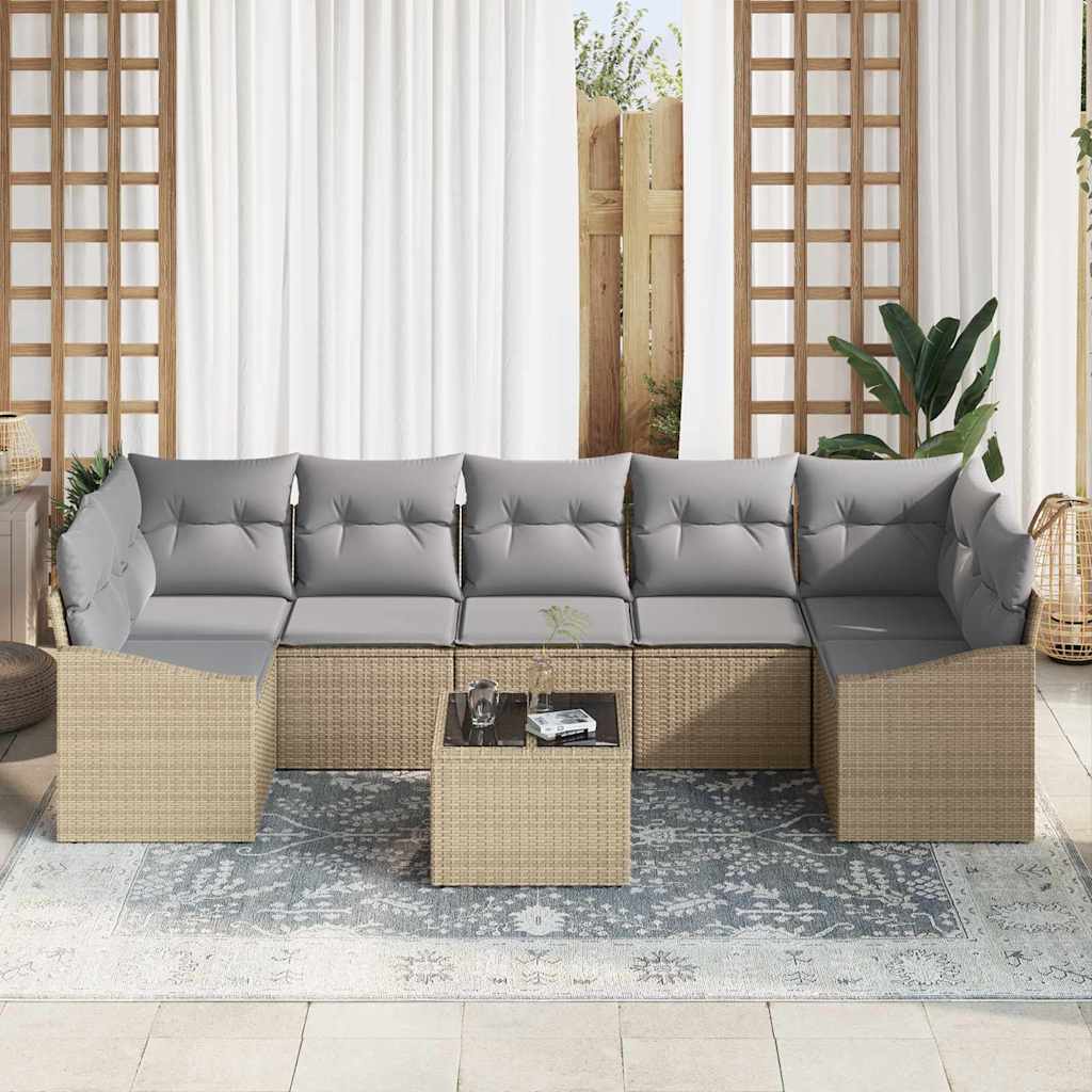 Sofa Sæt med pude med opbevaring 8 pcs Beige og grå polyrattan