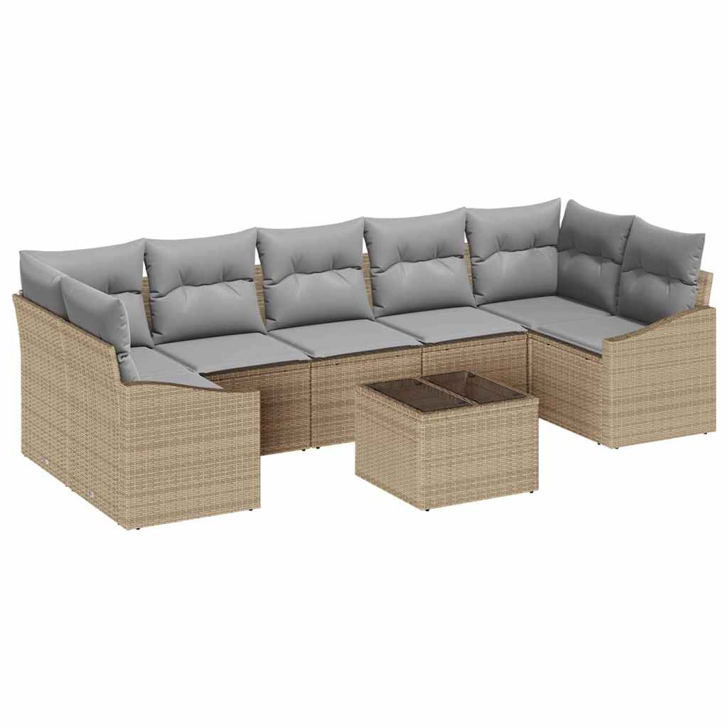Sofa Sæt med pude med opbevaring 8 pcs Beige og grå polyrattan