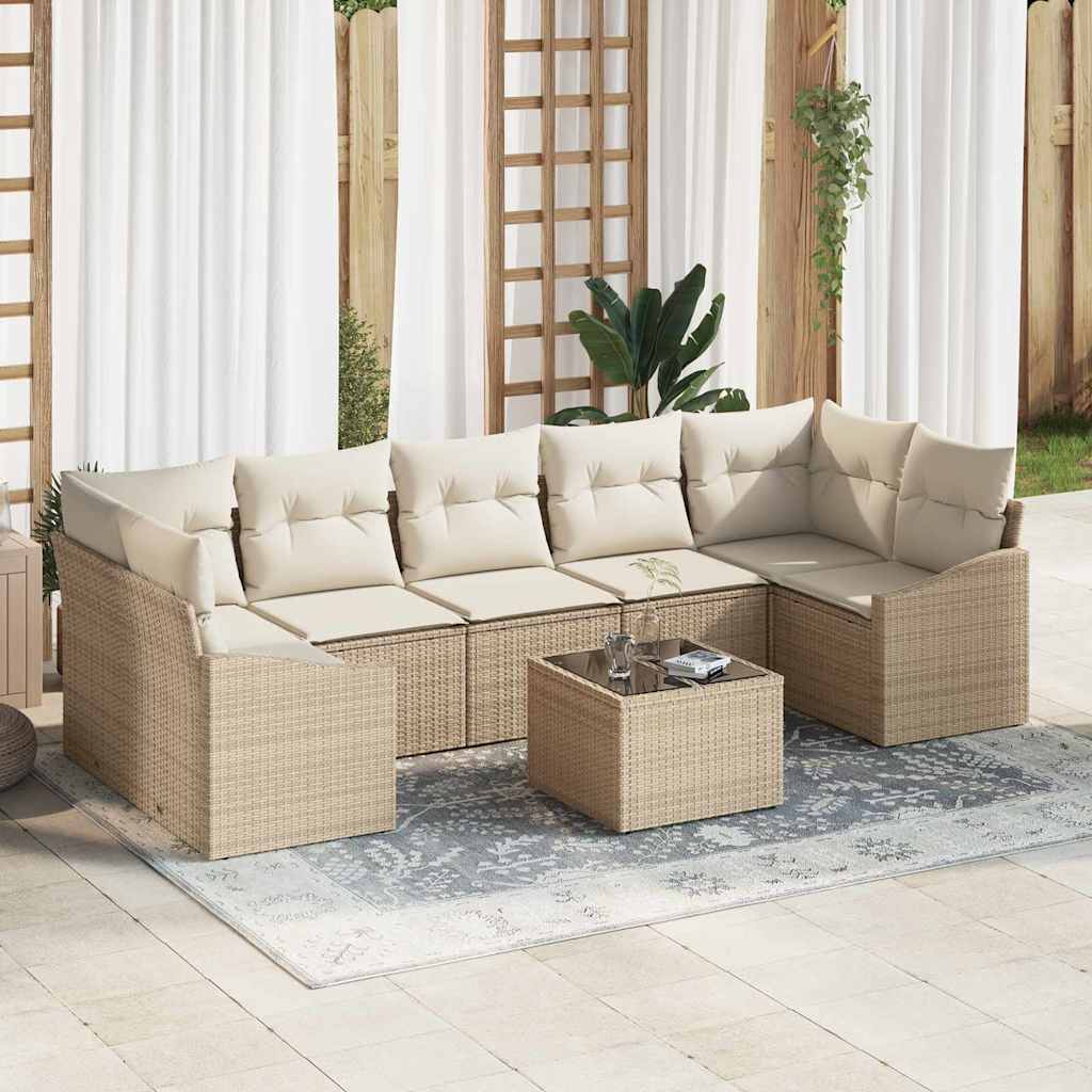 Sofa Sæt med pude 8 pcs Beige og creme polyrattan