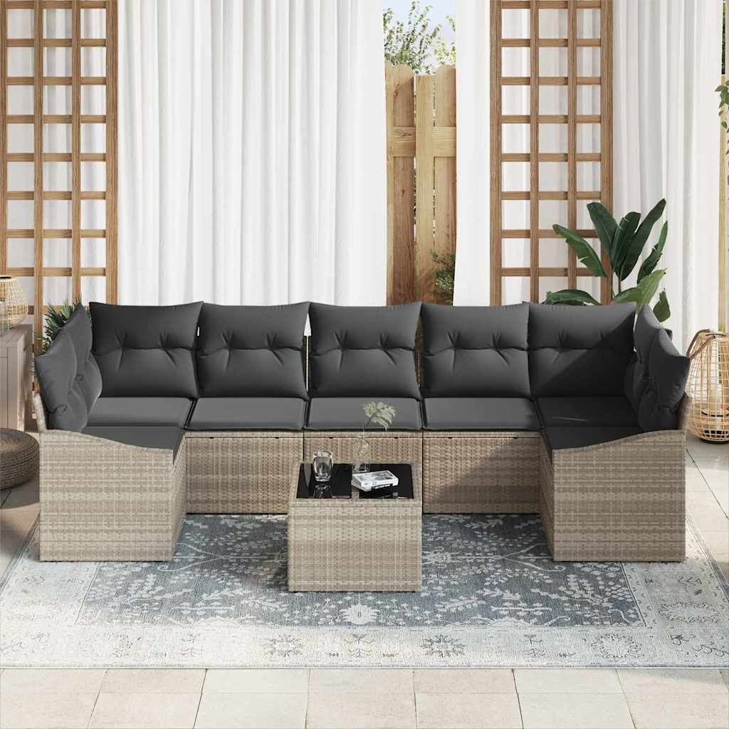 Sofa Sæt med pude 8 pcs Lysegrå og mørkegrå polyrattan