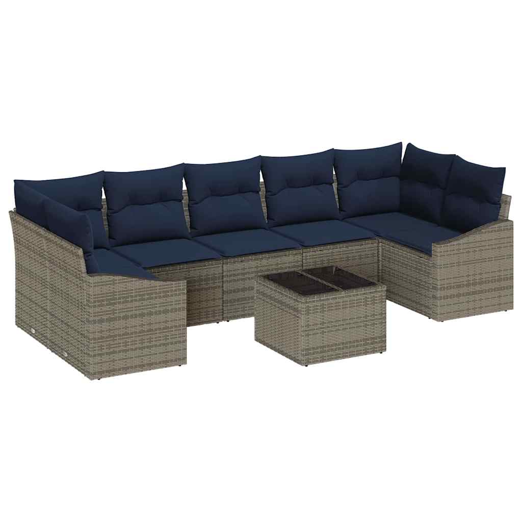 Sofa Sæt med pude 8 pcs Grå og Marineblå polyrattan