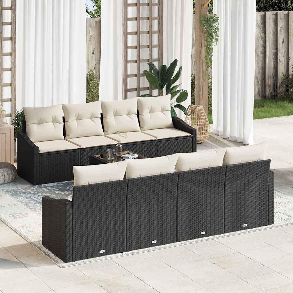 Sofa Sæt med pude med opbevaring 7 pcs Sort og Cream polyrattan