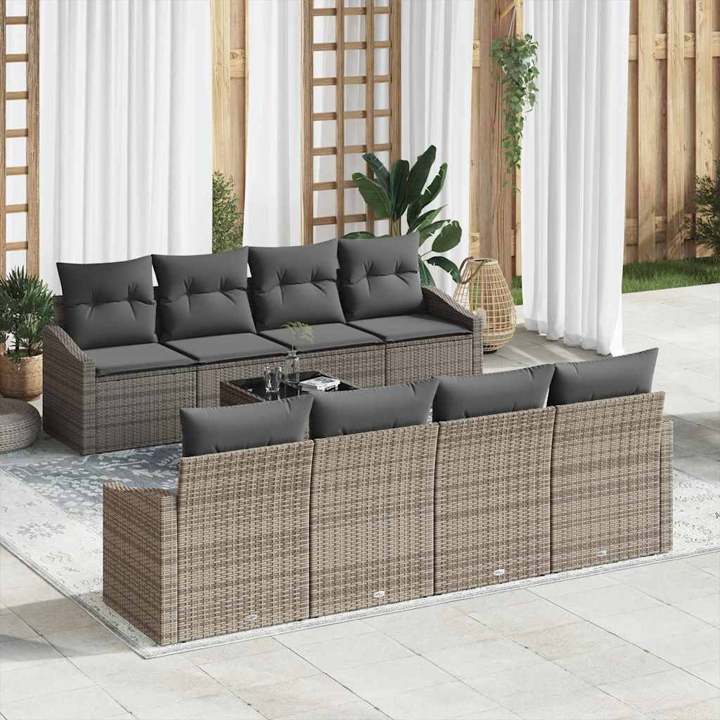 Sofa Sæt med pude med opbevaring 7 pcs Grå polyrattan