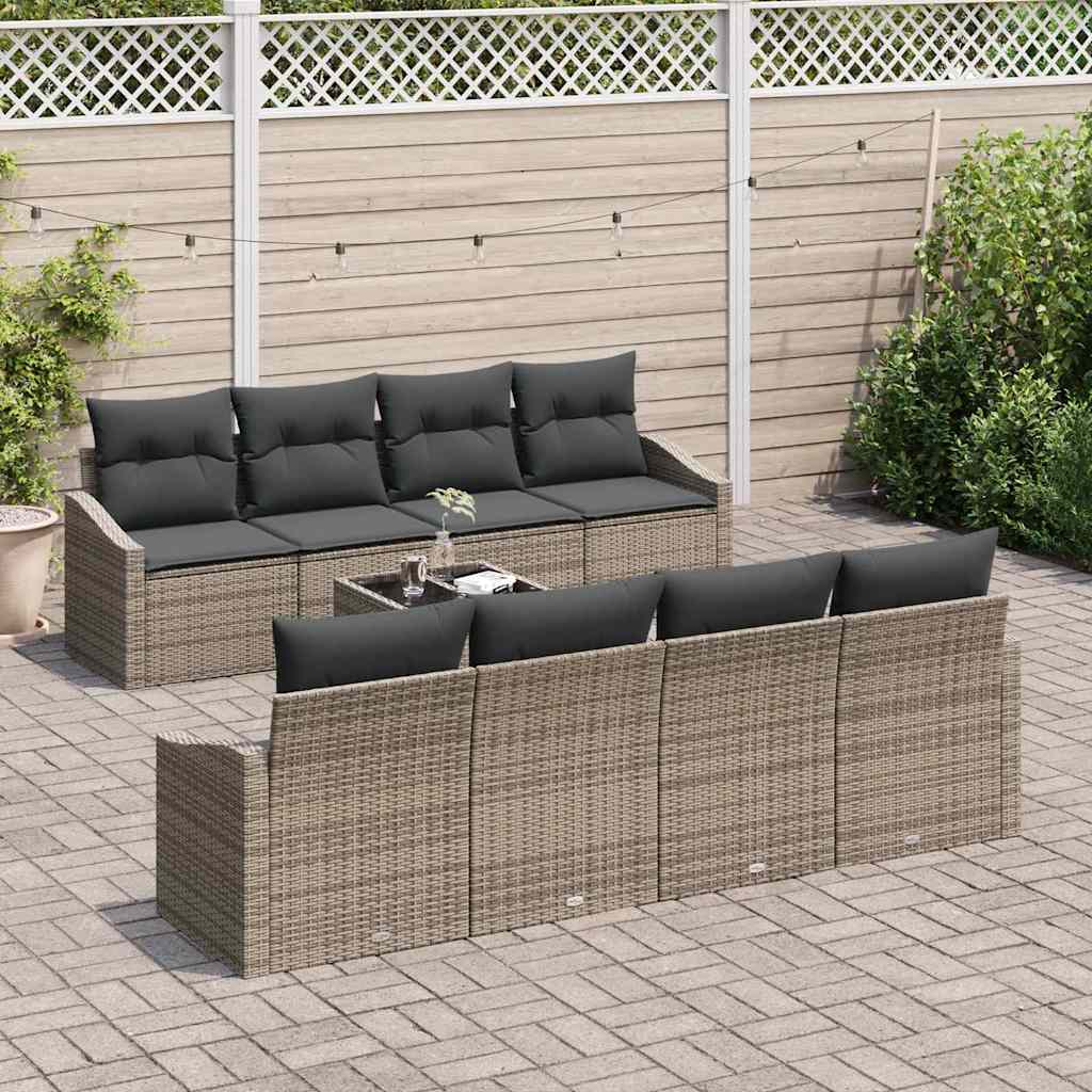Sofa Sæt med pude med opbevaring 7 pcs Grå polyrattan