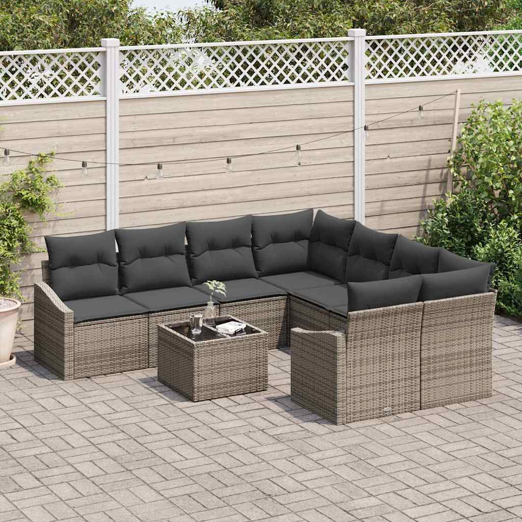 Sofa Sæt med pude med opbevaring 9 pcs Grå polyrattan