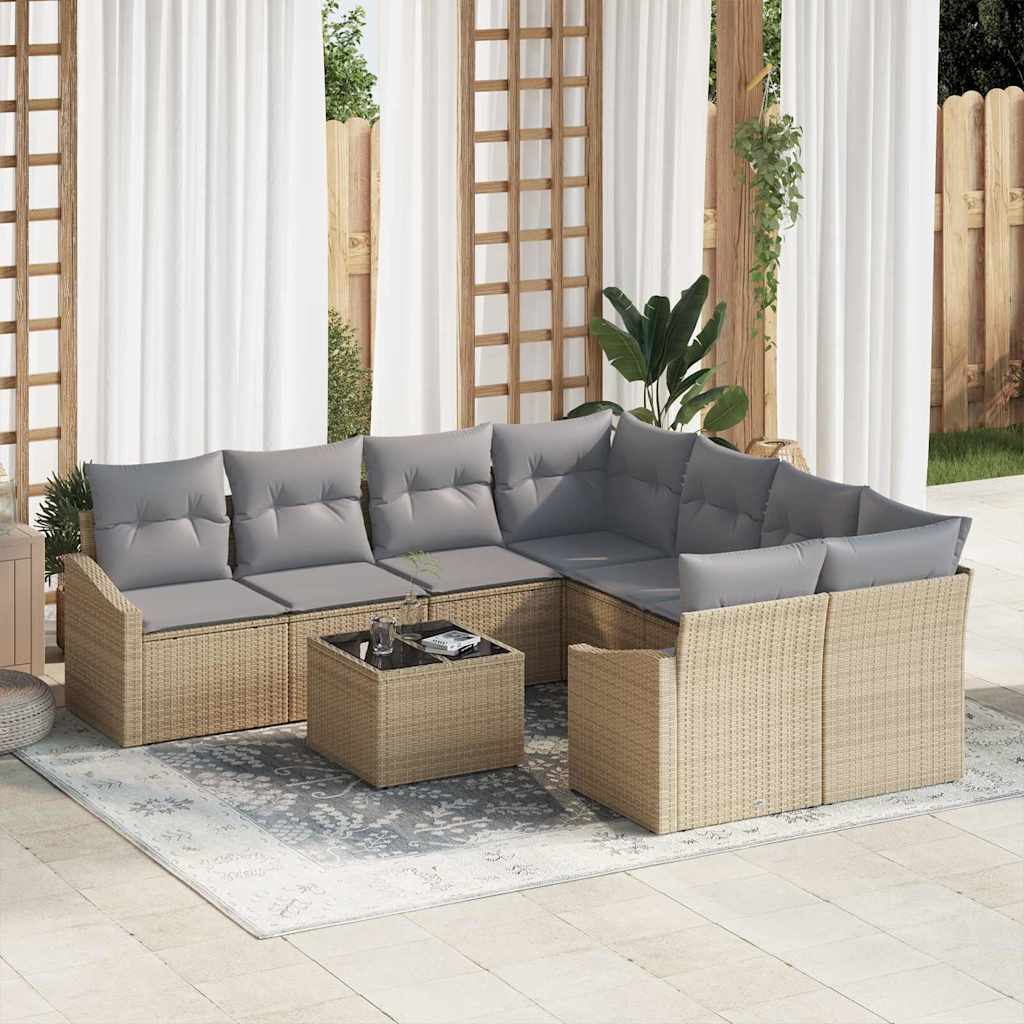 Sofa Sæt med pude med opbevaring 9 pcs Beige og grå polyrattan