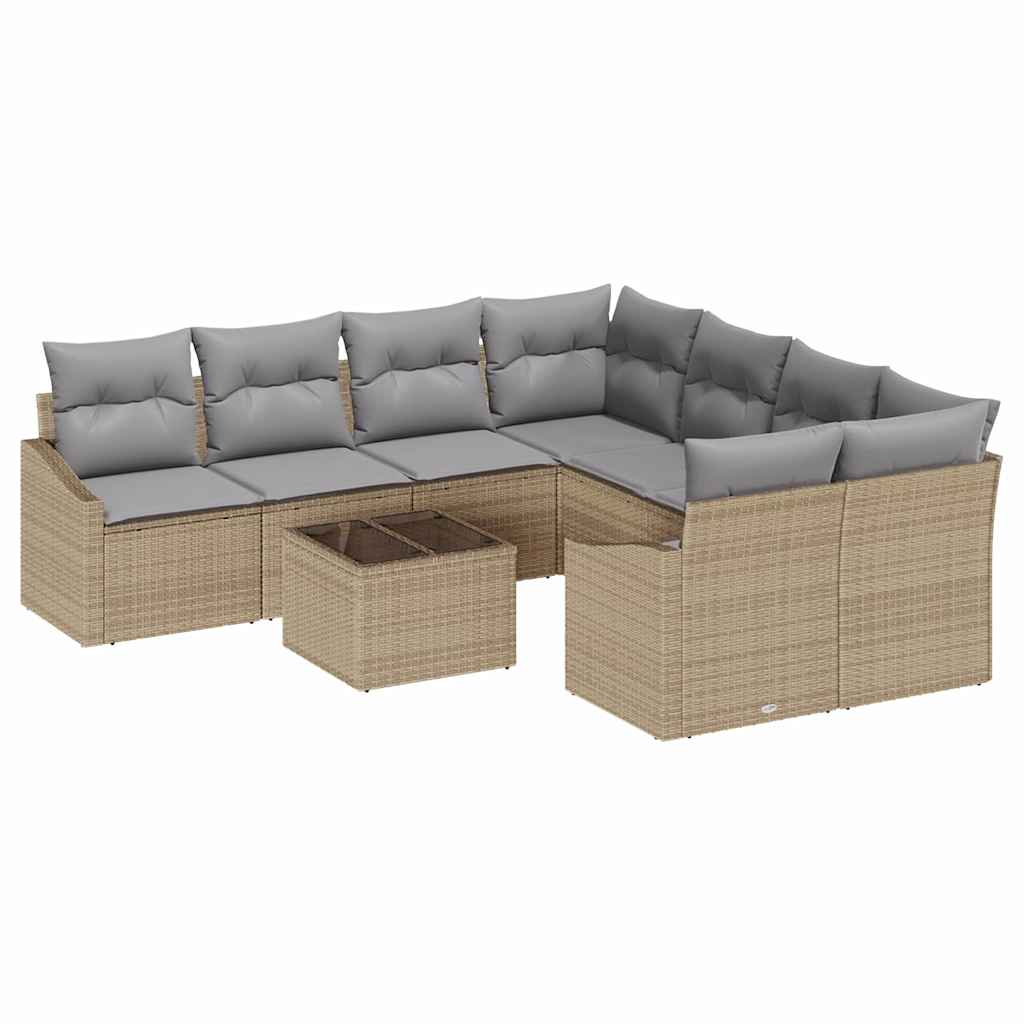Sofa Sæt med pude med opbevaring 9 pcs Beige og grå polyrattan