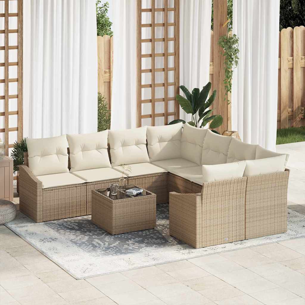 Sofa Sæt med pude 9 pcs Beige og creme polyrattan