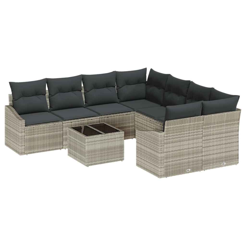 Sofa Sæt med pude 9 pcs Lysegrå og mørkegrå polyrattan