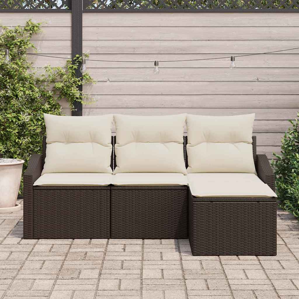 Sofa Sæt med pude med opbevaring 4 pcs Brun og Creme polyrattan