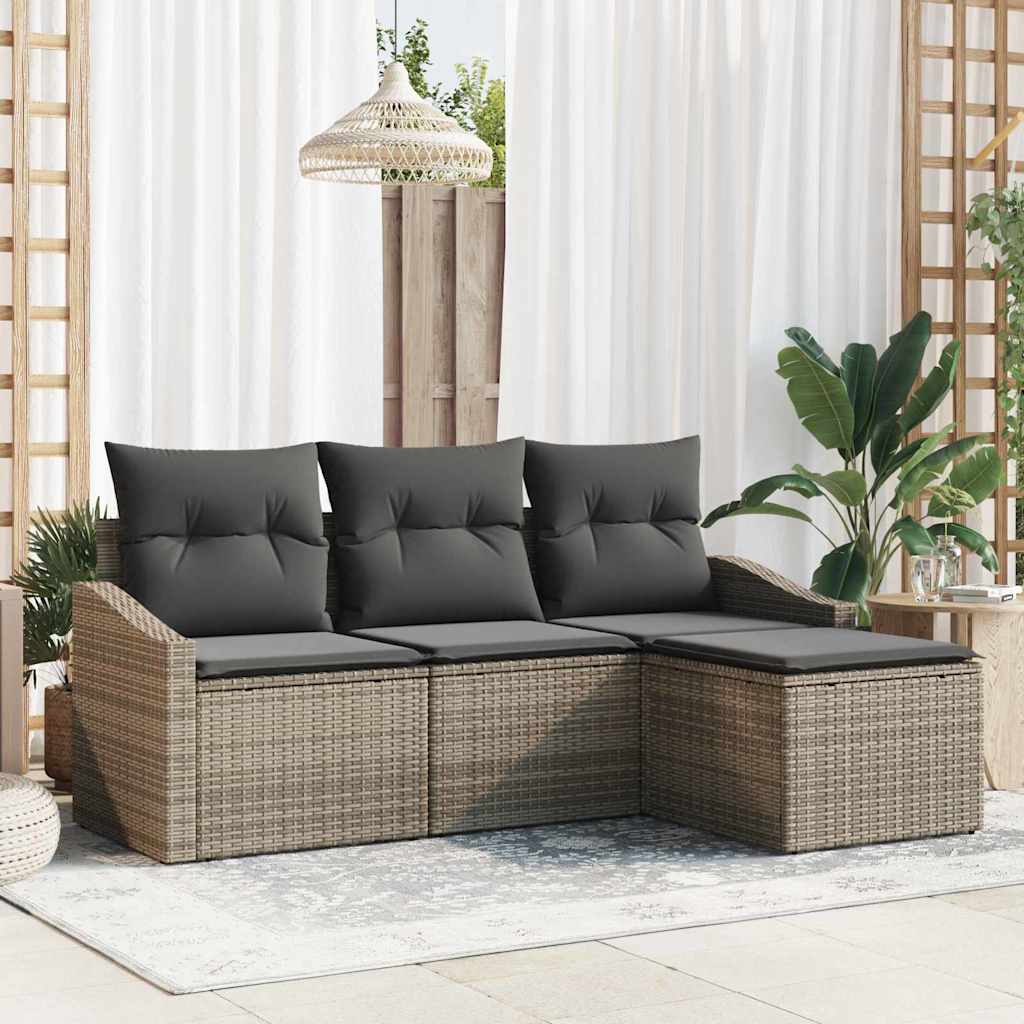 Sofa Sæt med pude med opbevaring 4 pcs Grå polyrattan