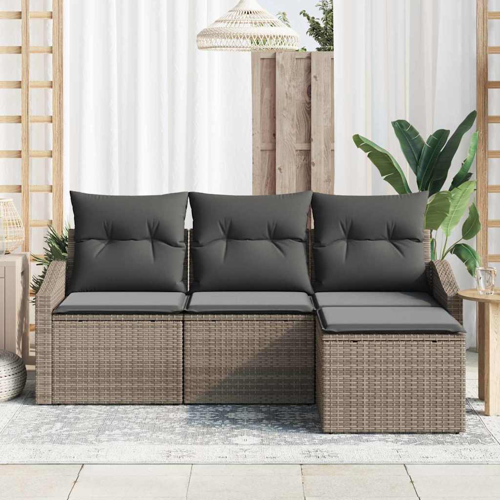 Sofa Sæt med pude med opbevaring 4 pcs Grå polyrattan