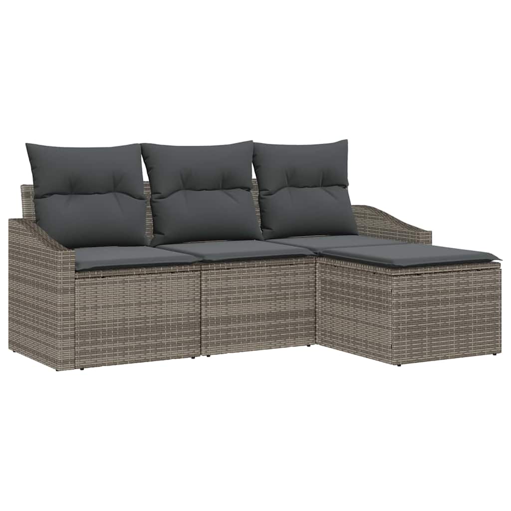 Sofa Sæt med pude med opbevaring 4 pcs Grå polyrattan