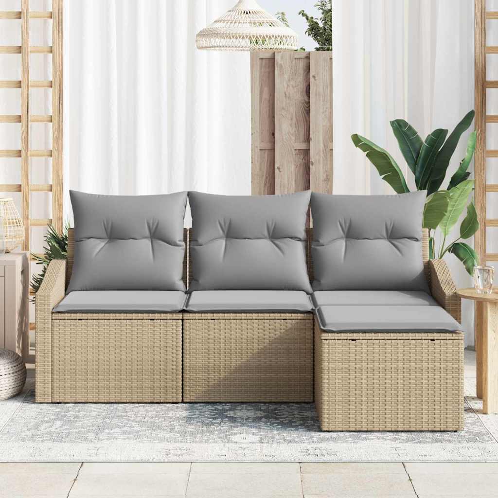 Sofa Sæt med pude 4 pcs Beige og lys grå polyrattan