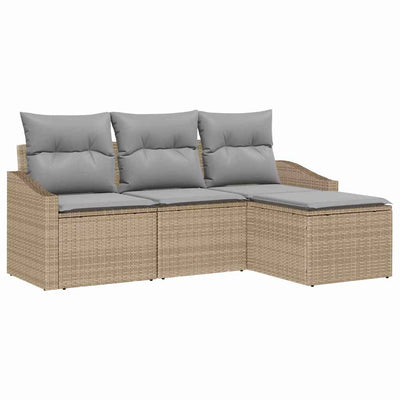 Sofa Sæt med pude 4 pcs Beige og lys grå polyrattan