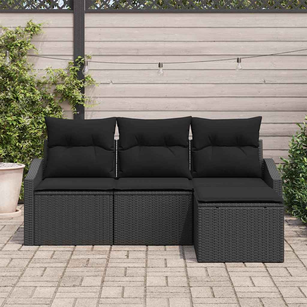 Sofa Sæt med pude med opbevaring 4 pcs Sort polyrattan