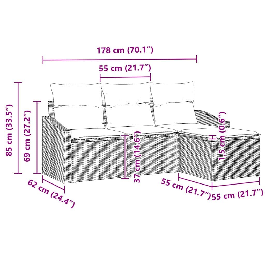 Sofa Sæt med pude med opbevaring 4 pcs Sort polyrattan