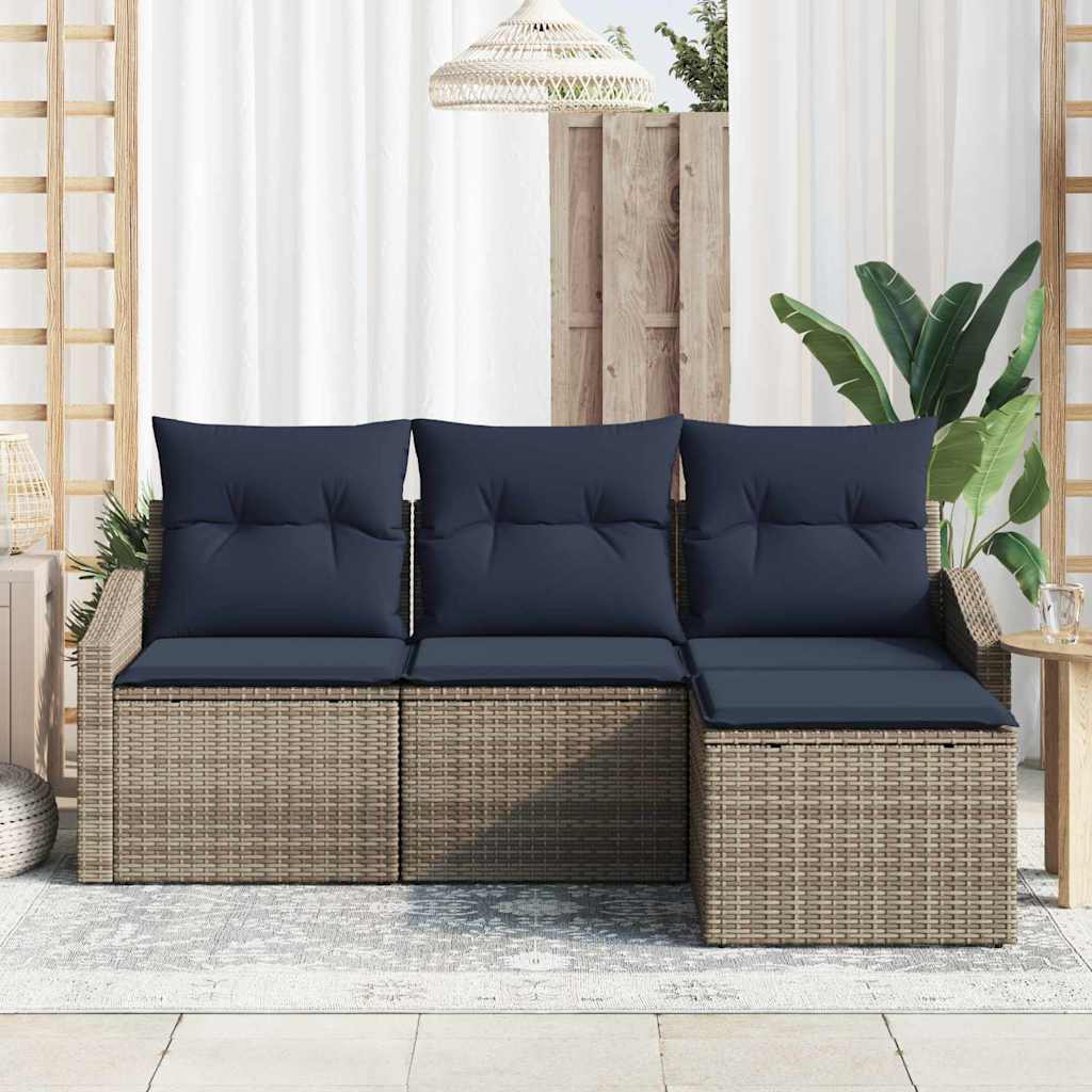 Sofa Sæt med pude 4 pcs Grå og Marineblå polyrattan