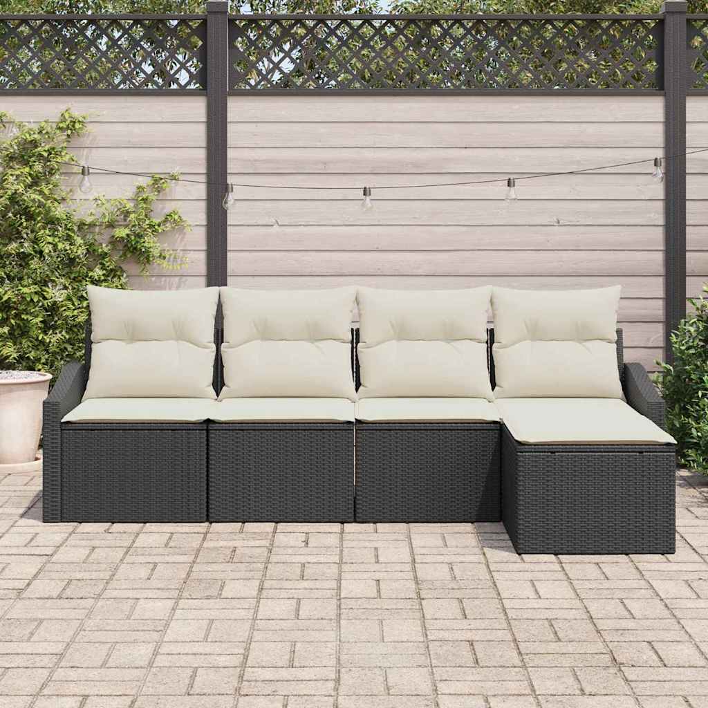 Sofa Sæt med pude med opbevaring 5 pcs Sort og Cream polyrattan