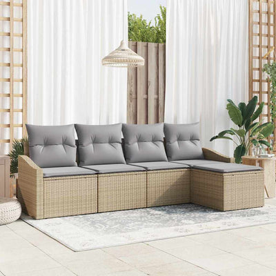Sofa Sæt med pude 5 pcs Beige og lys grå polyrattan