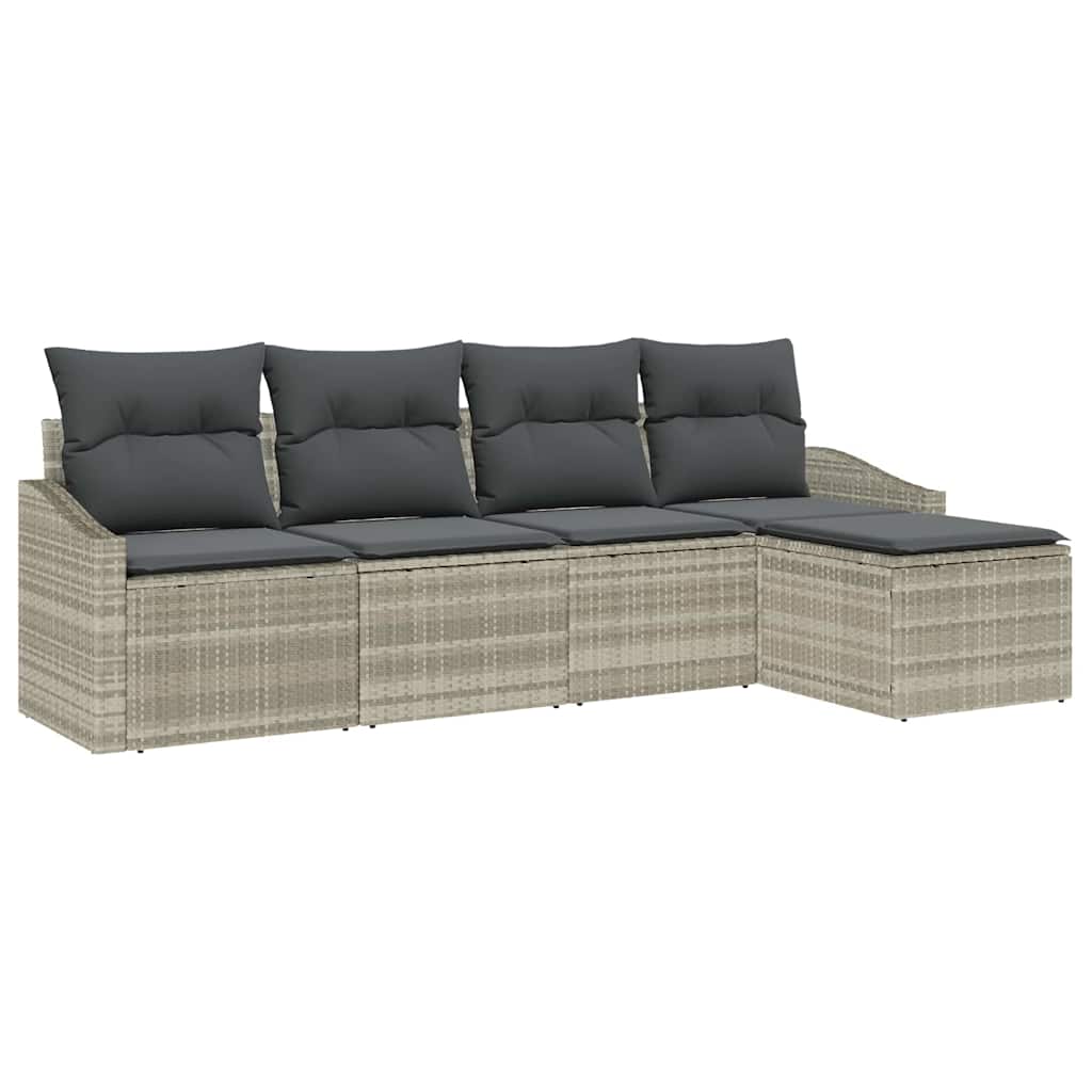 Sofa Sæt med pude med opbevaring 5 pcs Lysegrå polyrattan
