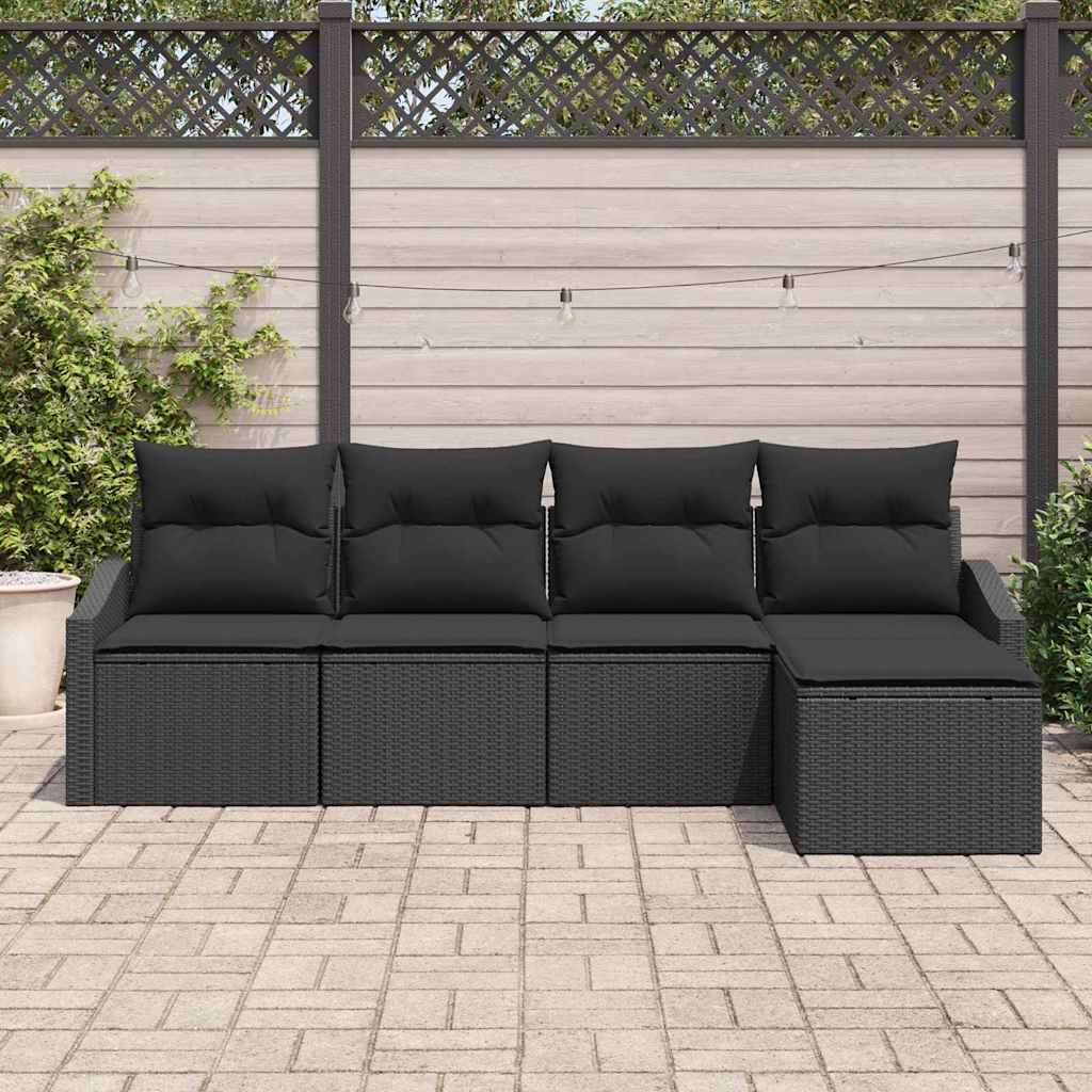 Sofa Sæt med pude med opbevaring 5 pcs Sort polyrattan