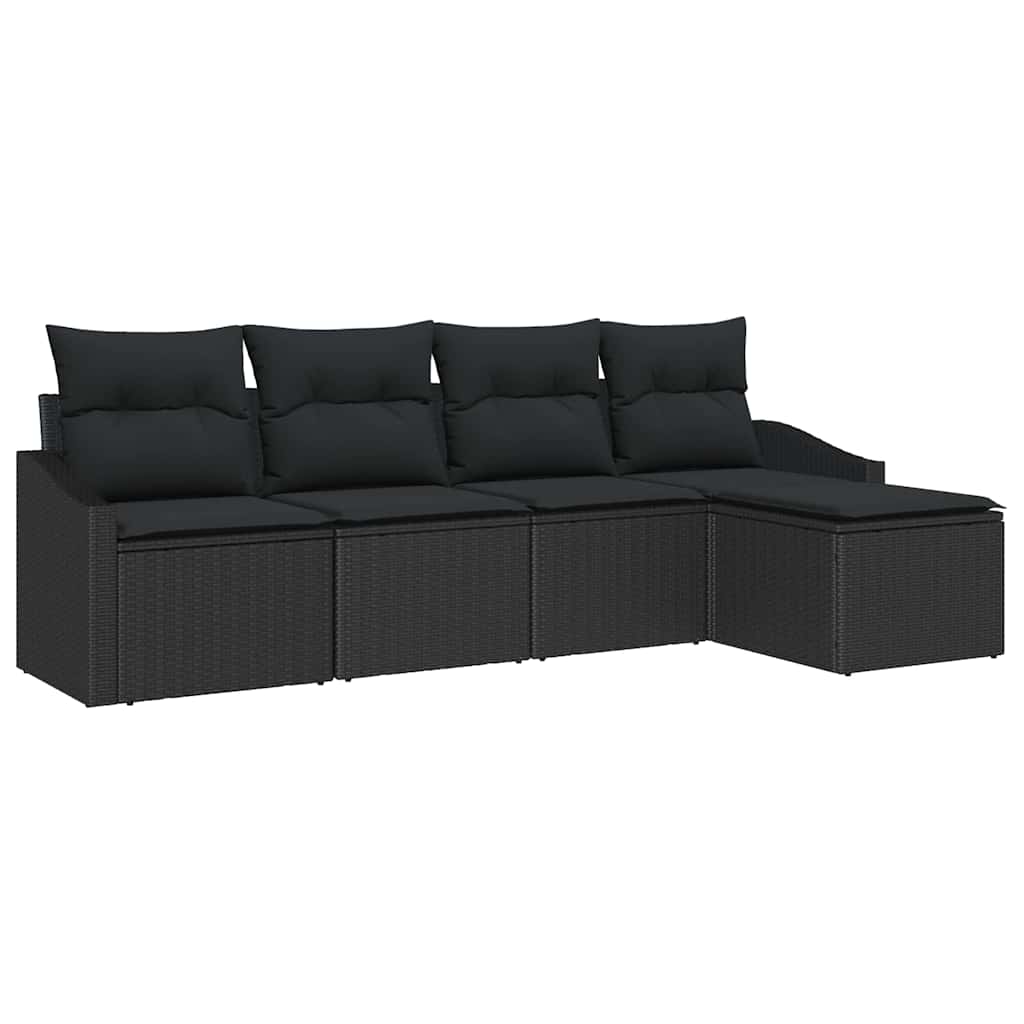 Sofa Sæt med pude med opbevaring 5 pcs Sort polyrattan