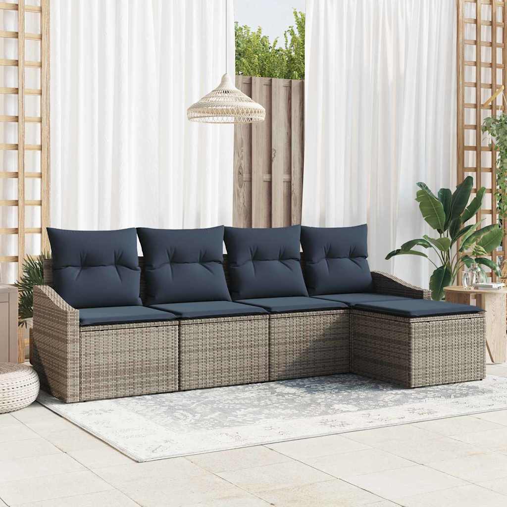 Sofa Sæt med pude 5 pcs Grå og Marineblå polyrattan