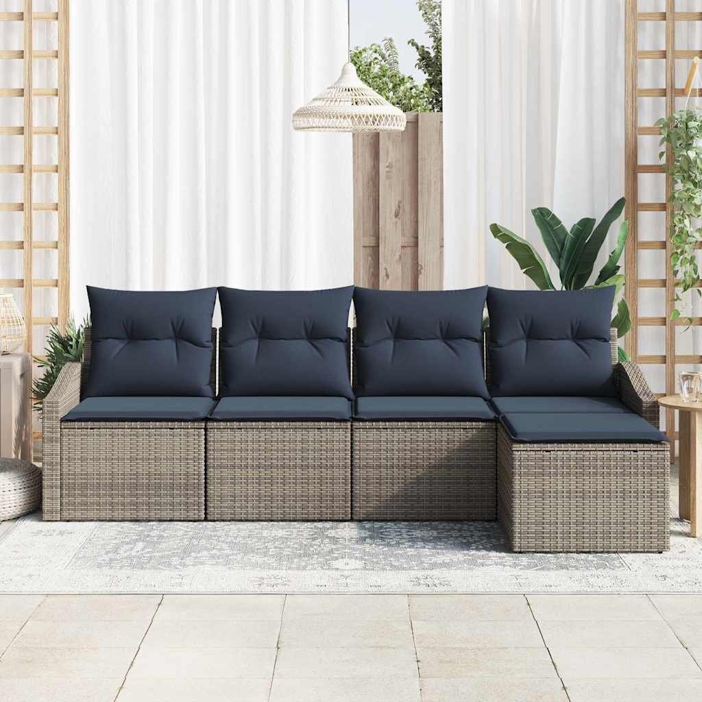 Sofa Sæt med pude 5 pcs Grå og Marineblå polyrattan