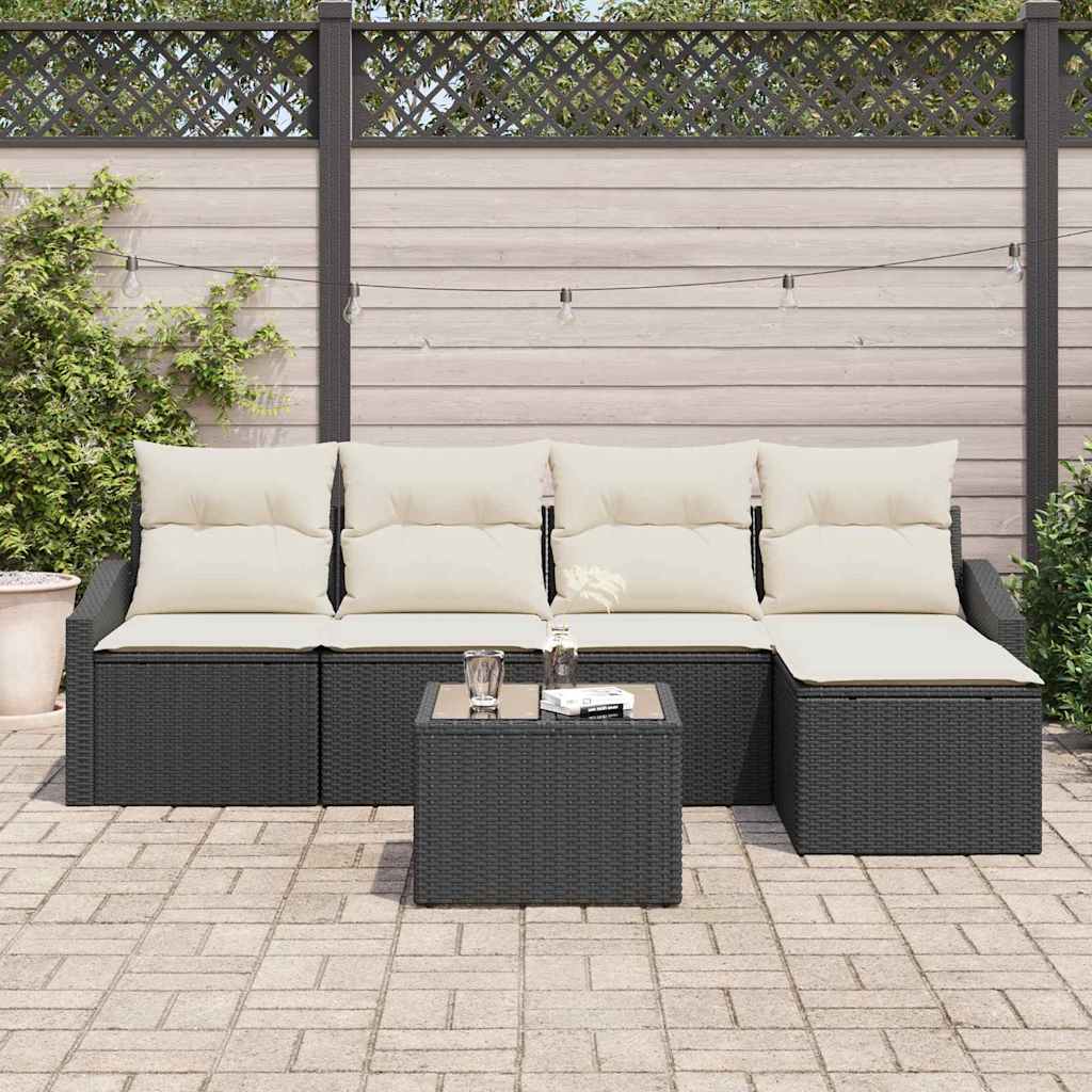 Sofa Sæt med pude med opbevaring 5 pcs Brun og Creme polyrattan