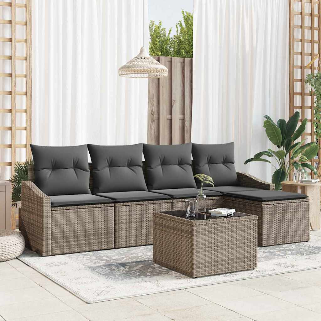 Sofa Sæt med pude med opbevaring 6 pcs Lysegrå polyrattan