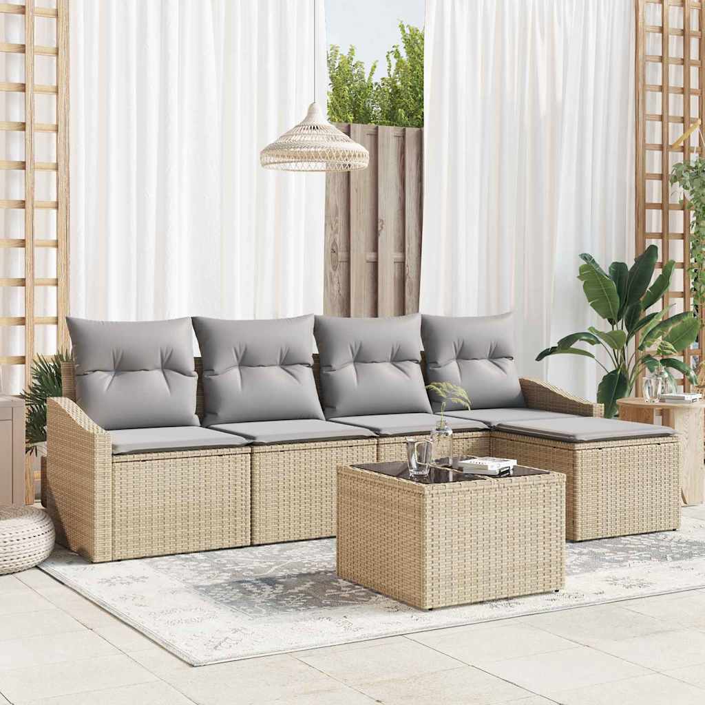Sofa Sæt med pude 6 pcs Beige og lys grå polyrattan