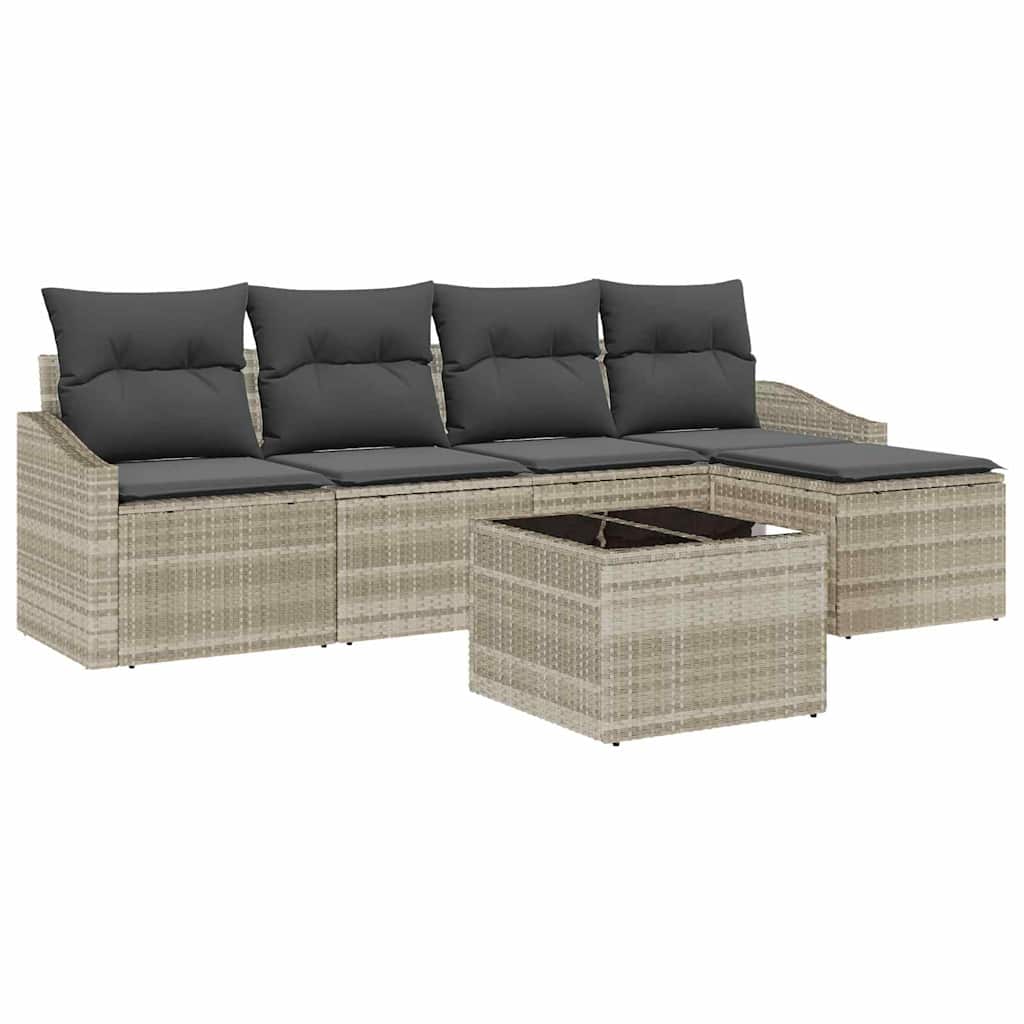 Sofa Sæt 6 stk. Lysegrå polyrattan
