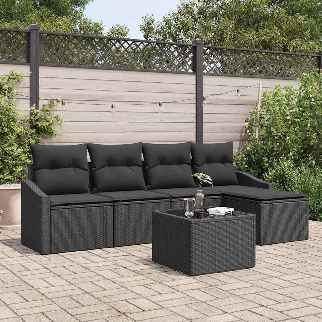 Sofa Sæt med pude med opbevaring 6 pcs Sort polyrattan