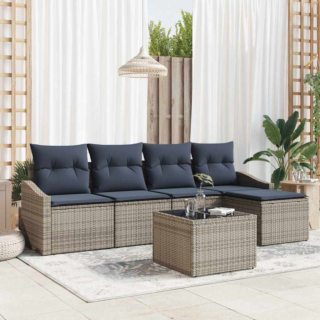 Sofa Sæt med pude 6 pcs Grå og Marineblå polyrattan