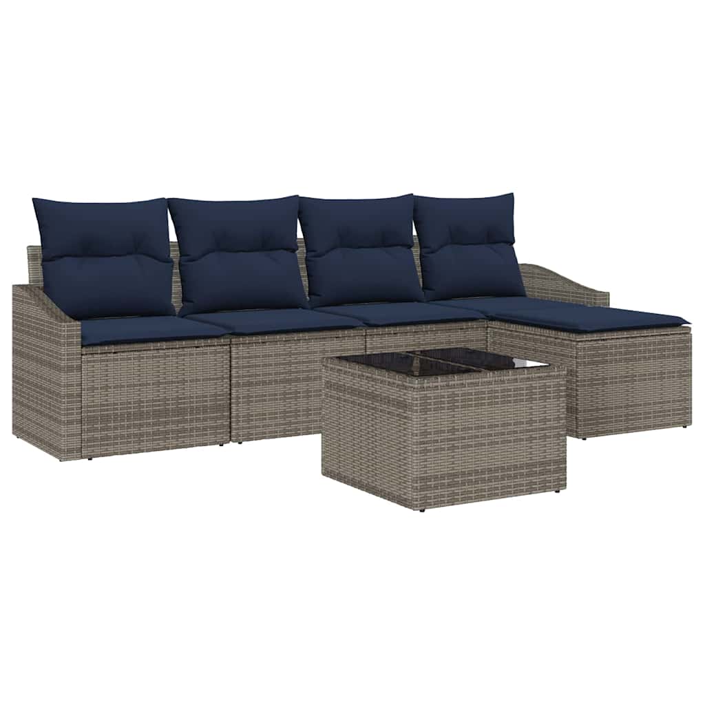 Sofa Sæt med pude 6 pcs Grå og Marineblå polyrattan