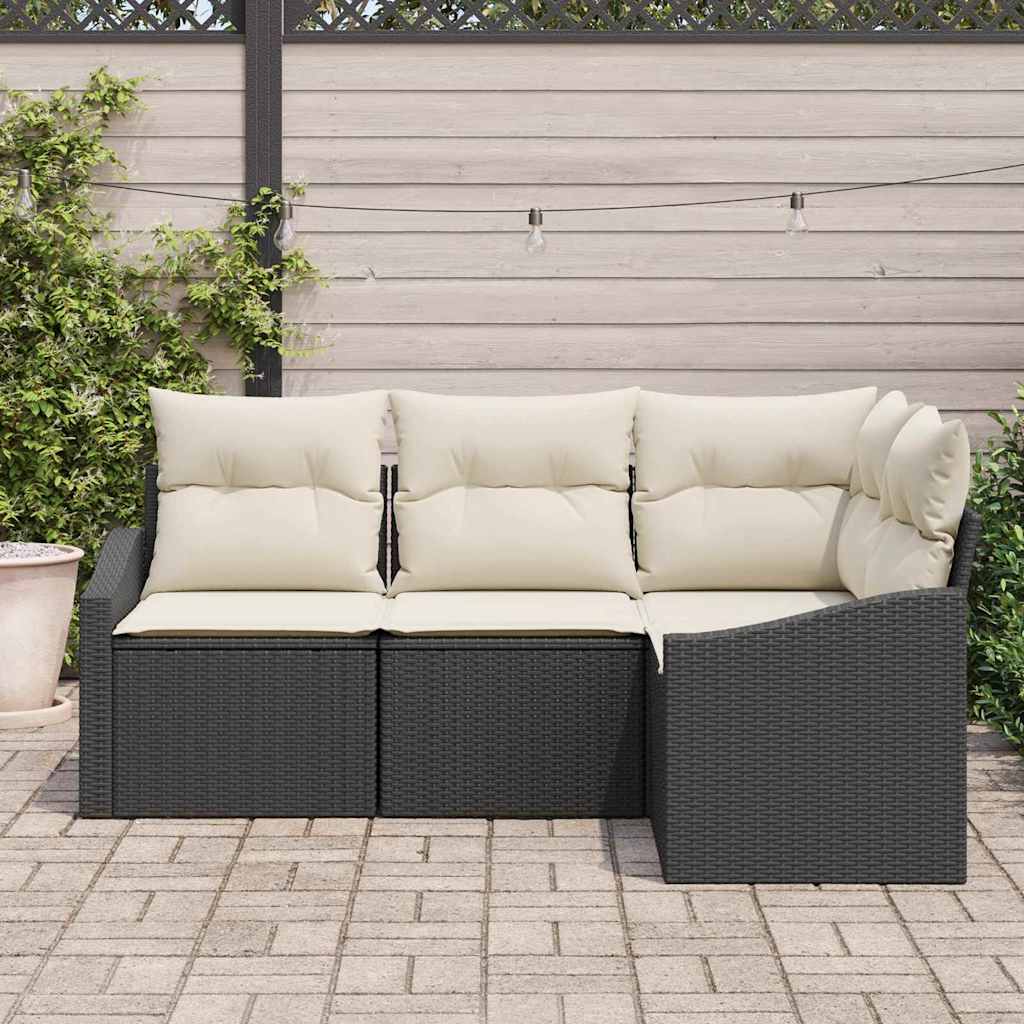 Havesofa Sæt med pude 4 pcs Sort og Hvid polyrattan