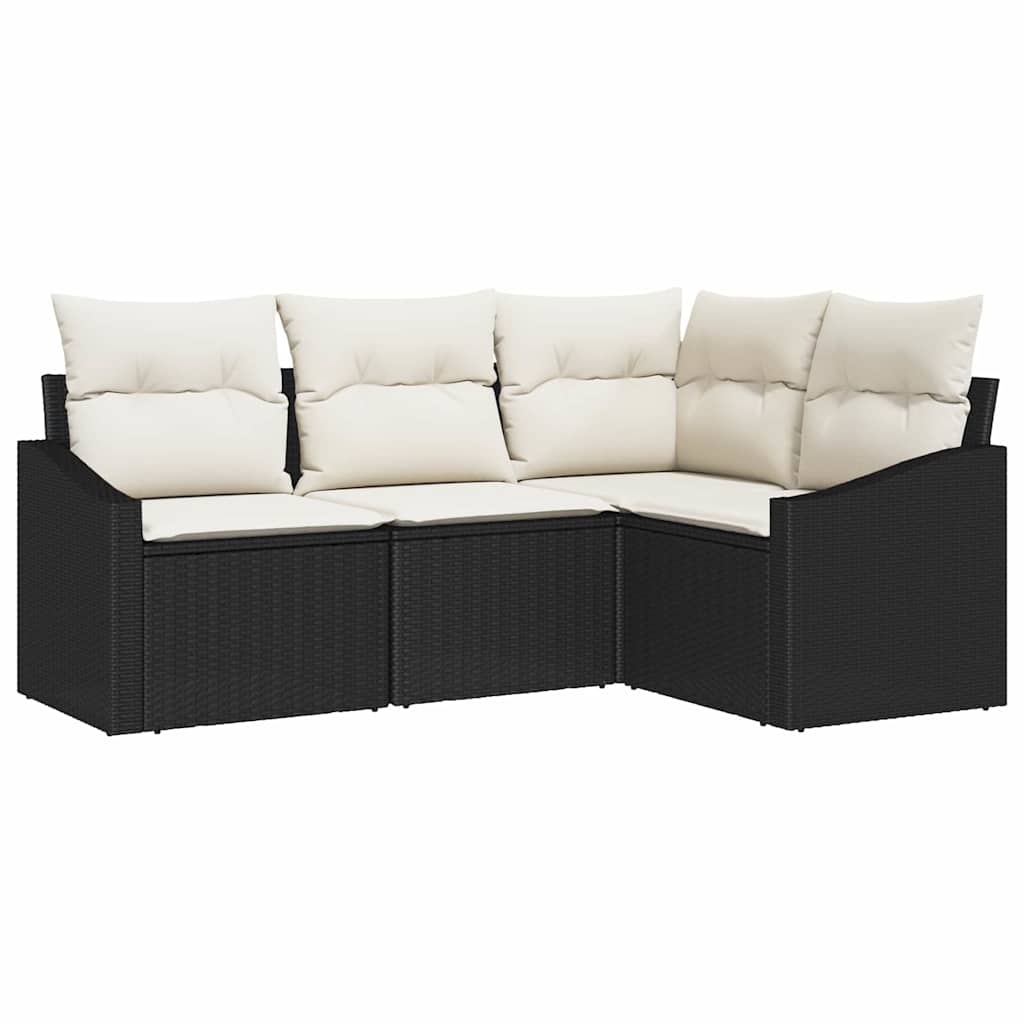Havesofa Sæt med pude 4 pcs Sort og Hvid polyrattan