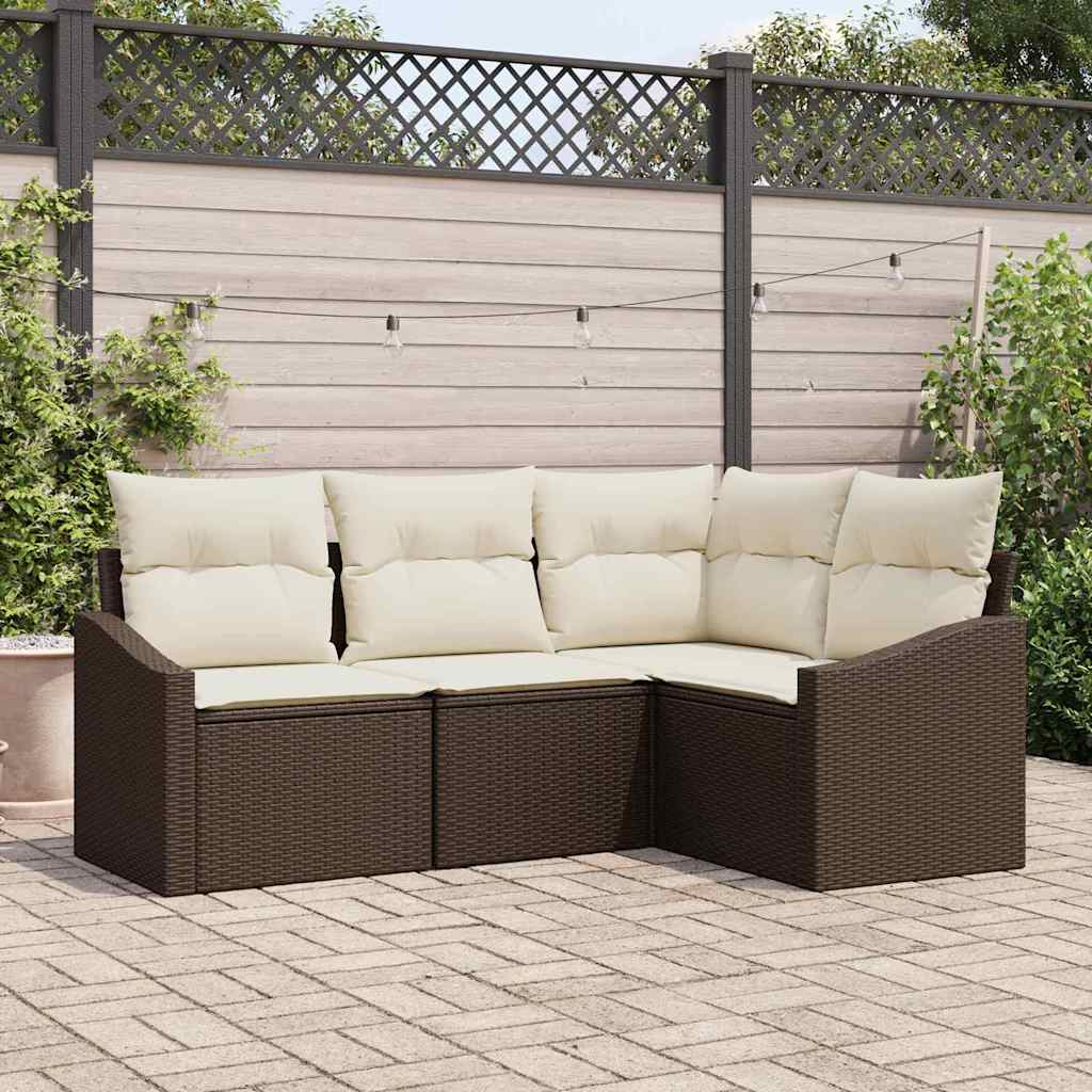 Havesofa Sæt med pude 4 pcs Brun og hvid polyrattan