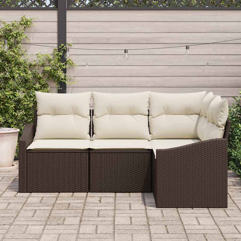 Havesofa Sæt med pude 4 pcs Brun og hvid polyrattan