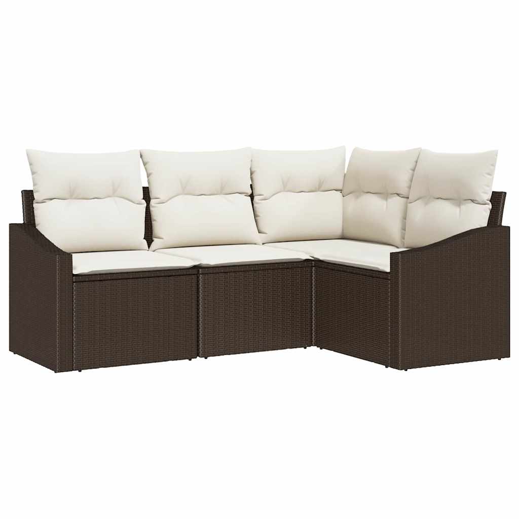 Havesofa Sæt med pude 4 pcs Brun og hvid polyrattan