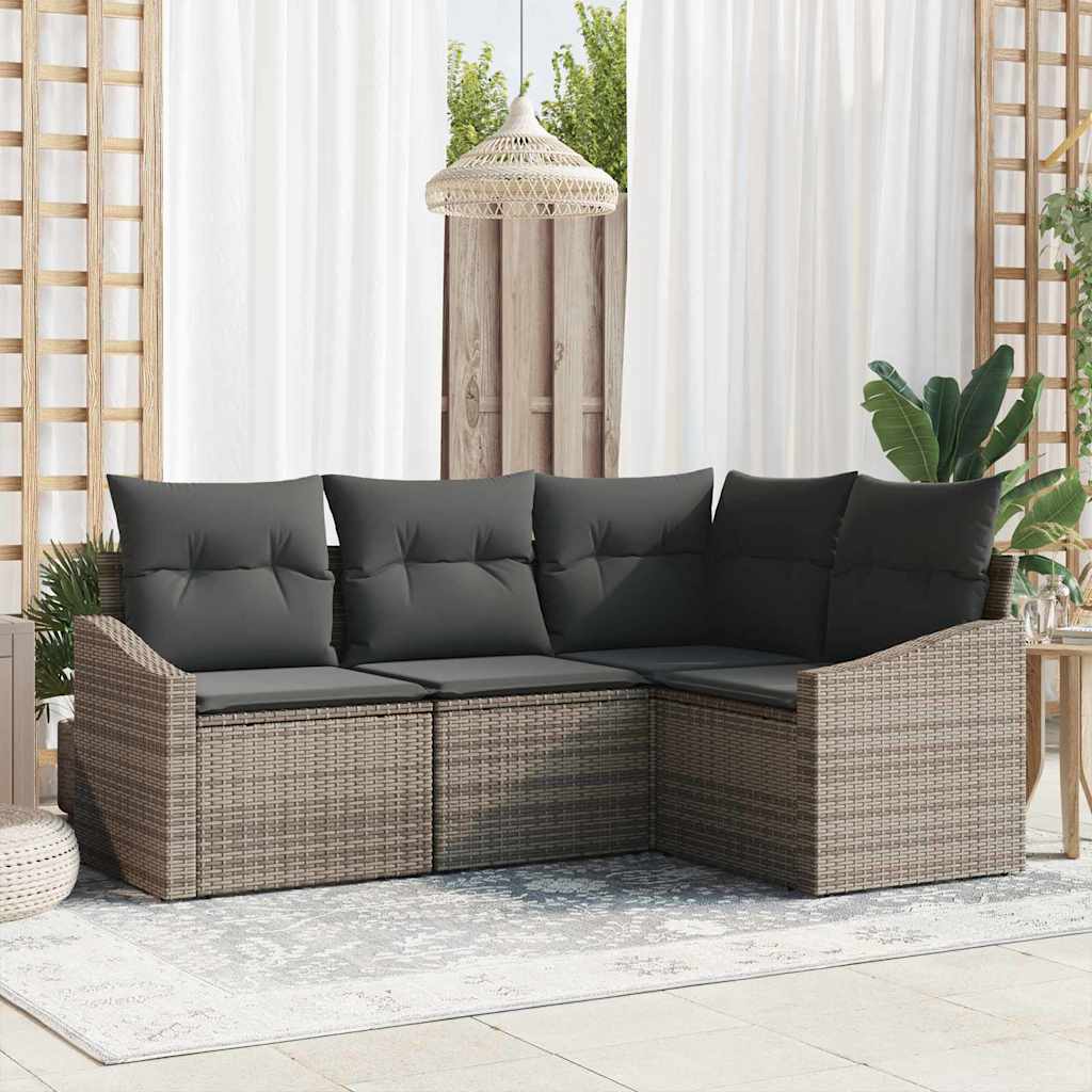 Havesofa Sæt med pude med opbevaring 4 pcs Grå polyrattan
