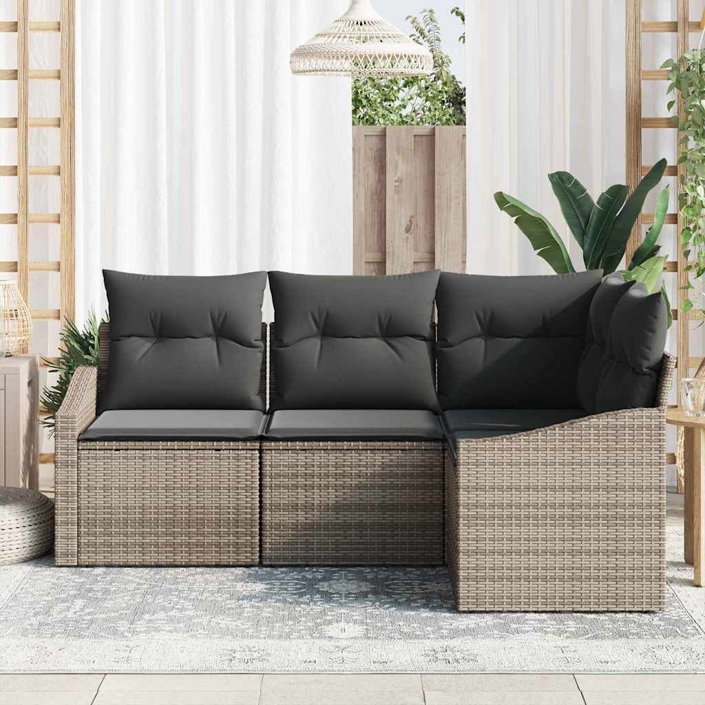 Havesofa Sæt med pude med opbevaring 4 pcs Grå polyrattan