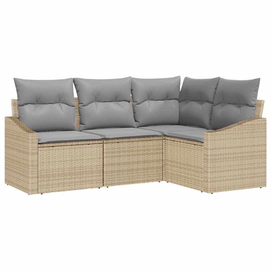 Havesofa Sæt med pude 4 pcs Beige og lys grå polyrattan